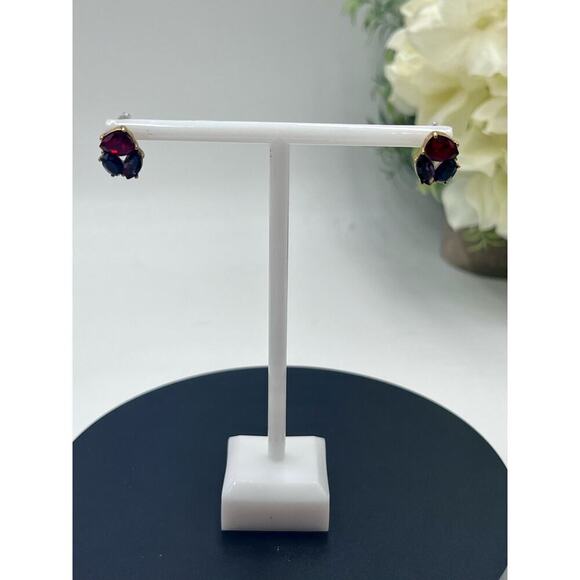 J. Crew Red purple Rhinestone stud Gold Tone Earrings - Picture 8 of 15
